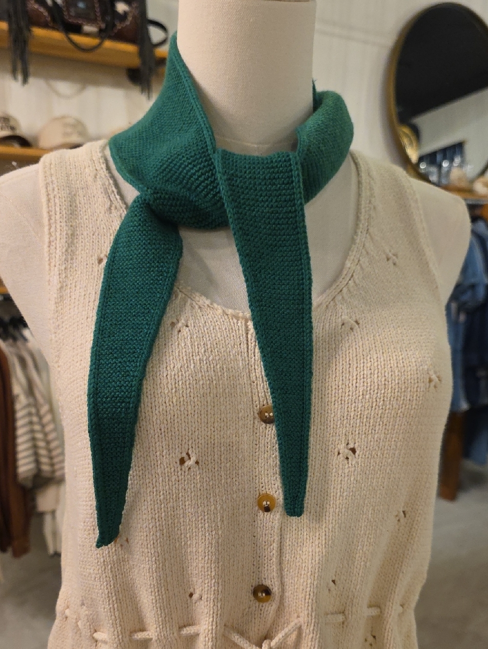 Green Knit Scarf Wrap - Women's Lightweight Neck Scarf